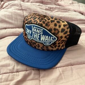 Vans Leopard Print Trucker Hat with Blue Brim